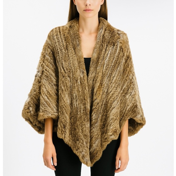 What Goes Around Comes Around Fur Knitted Rabbit Fur Cape Coat Cocoon Jacket - Picture 1 of 10